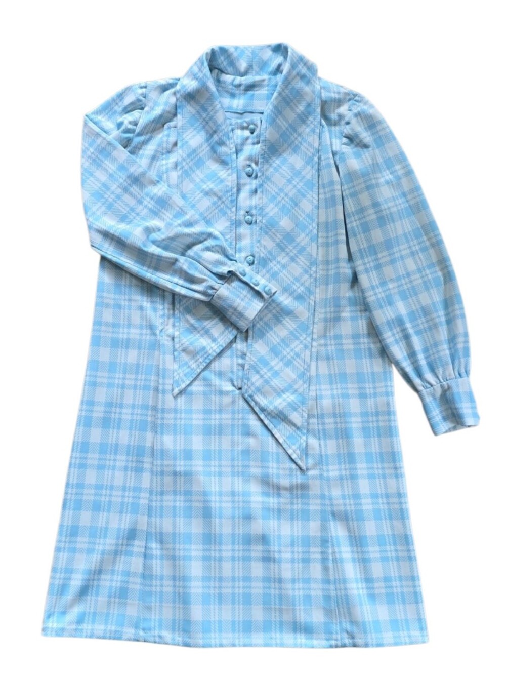 Vintage 1960s Handmade Blue Plaid Secretary Mod Shift Dress Size XL